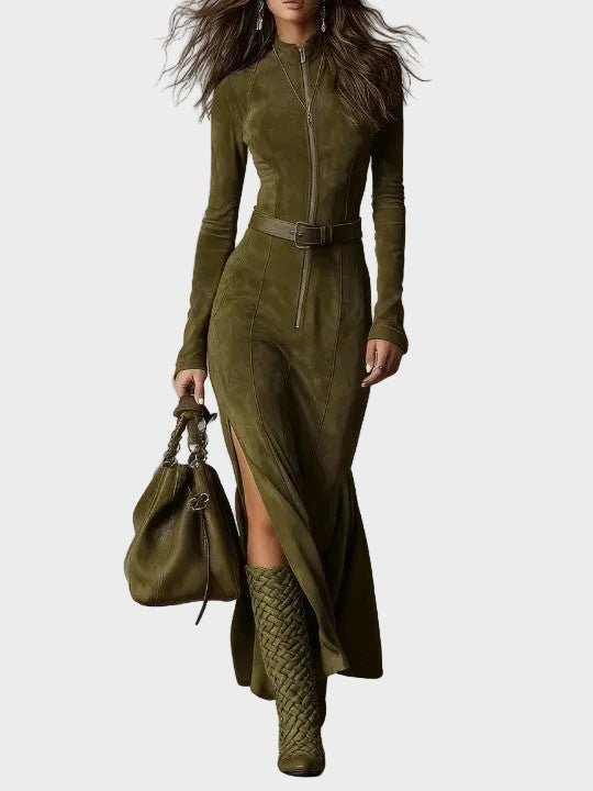 Vestido largo vintage verde con cremallera y tirante