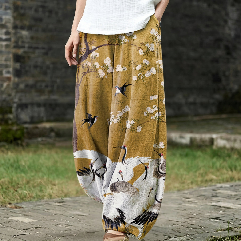 Odile – Pantalón ancho con estampado de bosque en amarillo