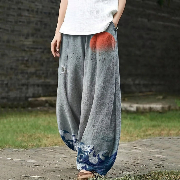 Constance – Pantalón ancho gris con estampado ondulado