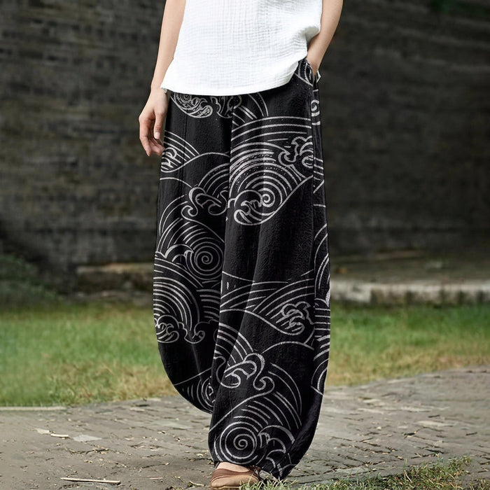 Clémence – Pantalón ancho estampado negro