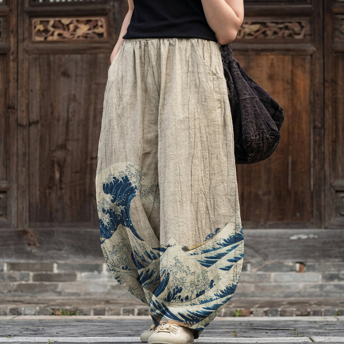 Colette – Pantalón ancho beige con estampado gráfico