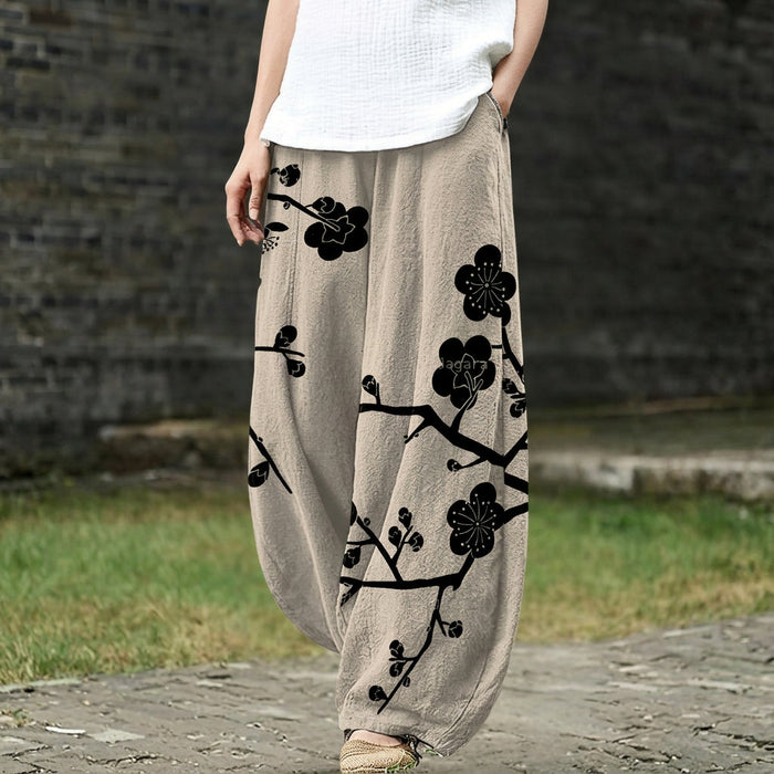 Céleste – Pantalón ancho beige con estampado floral