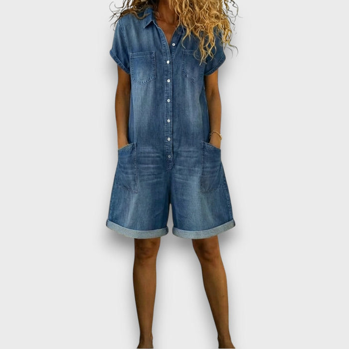 Klara - Mono corto vintage de algodón con efecto denim