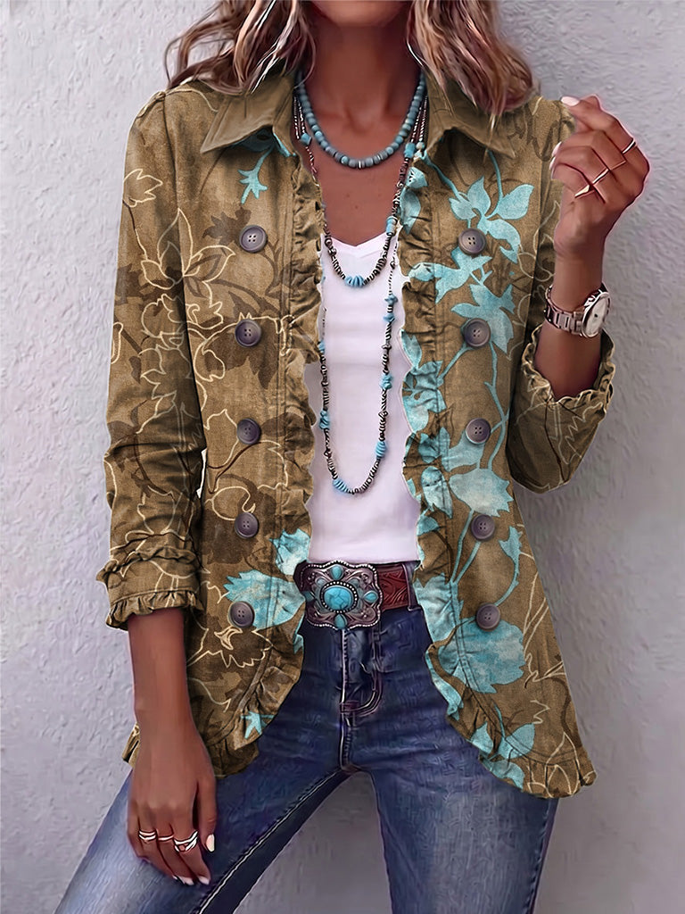 Lilia | Chaqueta floral vintage degradada boho con volantes
