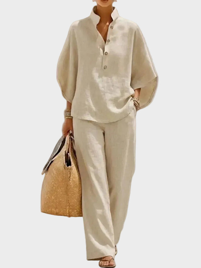 Mariel – Conjunto de Algodón y Lino con Pantalón Ancho