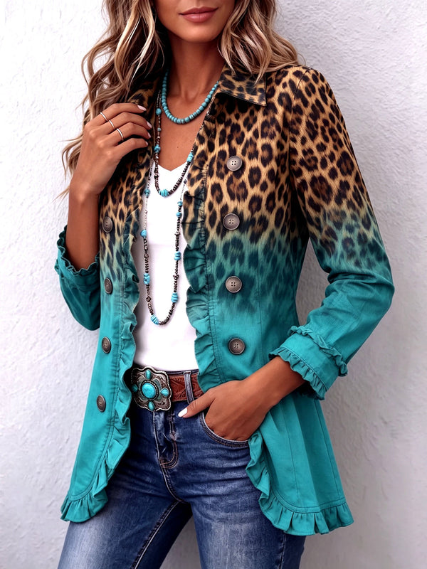 Elspeth | Chaqueta tipo blazer con volantes y estampado de leopardo