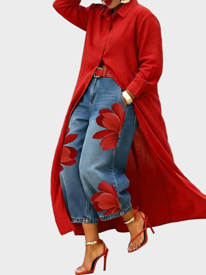 Daniella - Vestido de lino y conjunto denim floral