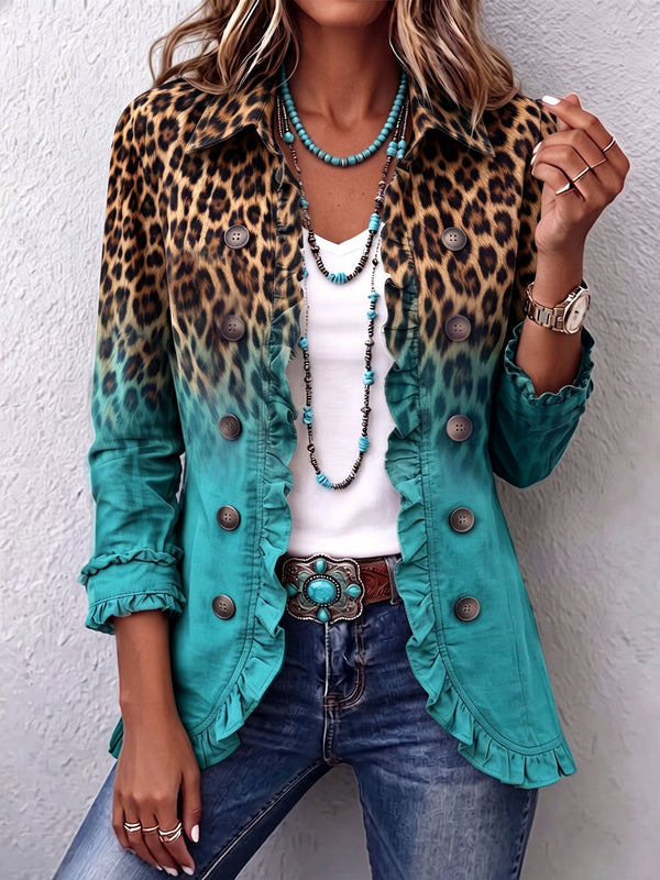 Elspeth | Chaqueta tipo blazer con volantes y estampado de leopardo