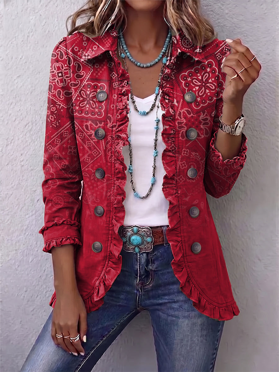Riley | Chaqueta con volantes y estampado Boho Paisley Ombre