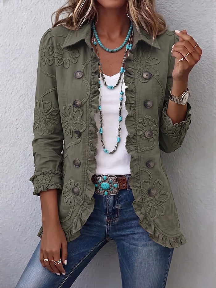 Olivia | Chaqueta utilitaria bordada floral boho-chic con volantes