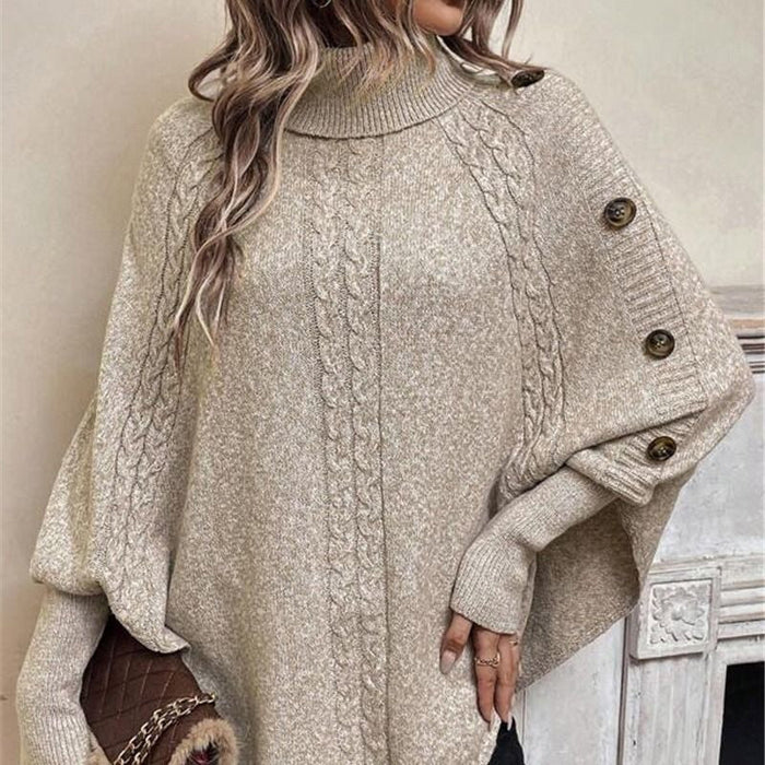 👜 -50 % en toda la moda femenina! ✨✨Elegante jersey-capa para mujer, con cuello alto y dobladillo asimétrico