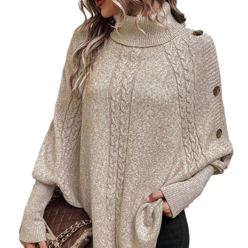 👜 -50 % en toda la moda femenina! ✨✨Elegante jersey-capa para mujer, con cuello alto y dobladillo asimétrico