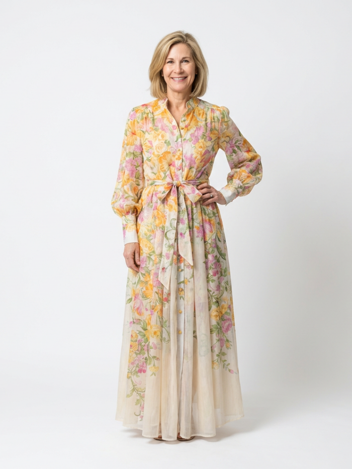 Delphine | Maxi vestido fluido de flores con mangas largas