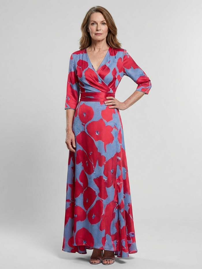 Marie | Vestido Maxi Floral con Mangas Tres Cuartos
